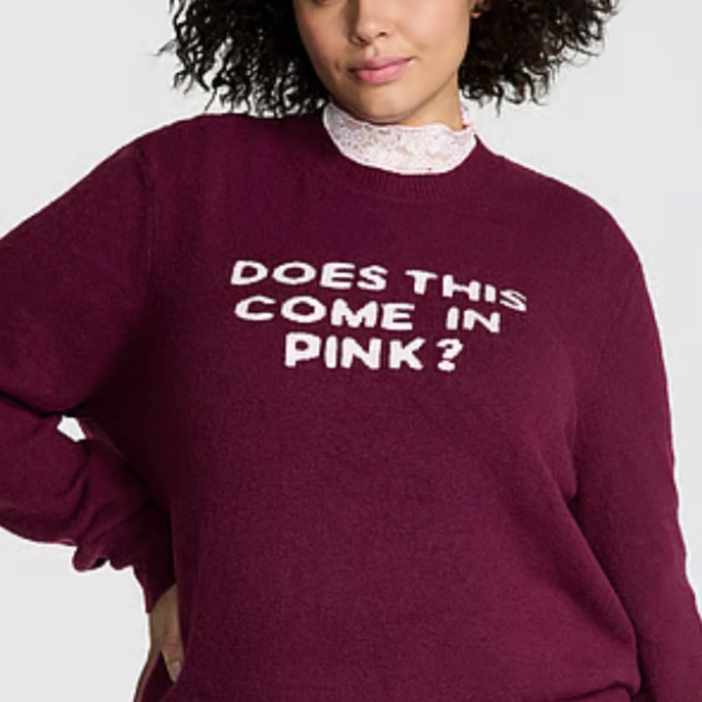 PINK Victoria's Secret Burgundy Crewneck Sweater with White Graphic